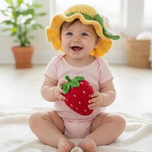 Strawberry Shortcake Friends Crochet Lemon Meringue Bucket Hats 6-12M New
